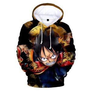 Sweat à capuche design Luffy Pirates au Chapeau de Paille impression graphique