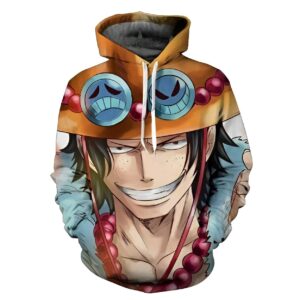 Sweat à capuche Portgas D. Ace impression digitale 3D, détails fidèles au personnage One Piece