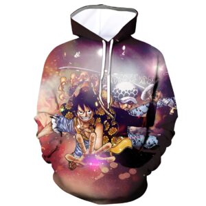 Sweat à capuche Luffy et Law avec design dynamique, composition polyester-lycra