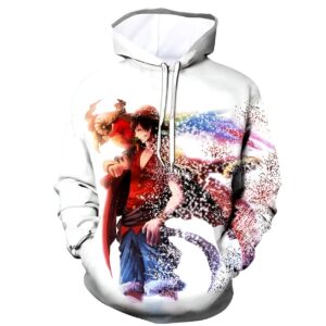 Sweat à capuche avec motif artistique de Monkey D. Luffy, design dynamique One Piece, impression FLEX 95% polyester 5% lycra