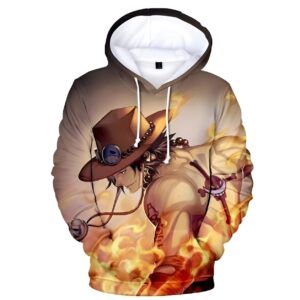 Sweat à capuche One Piece Ace avec impression Poings Ardents en polyester
