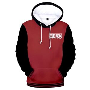 Sweat à capuche One Piece bicolore rouge et noir avec design contemporain pirate