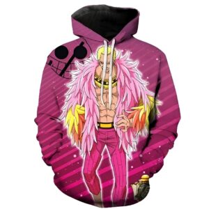 Sweat à capuche One Piece Doflamingo polyester face avant