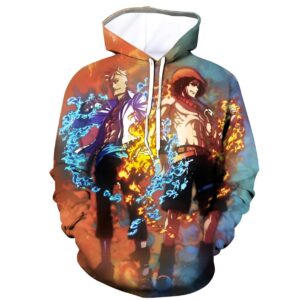 Sweat à capuche One Piece avec Marco et Ace design fier