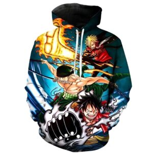 Sweat capuche Monster Trio Luffy Zoro Sanji polyester One Piece