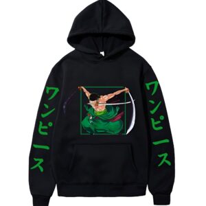 Sweat capuche Zoro avec trois katanas Santoryu en polyester impression digitale