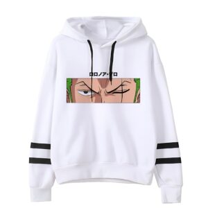 Sweat polyester avec regard intense Zoro sabreur Mugiwara One Piece bandes manches