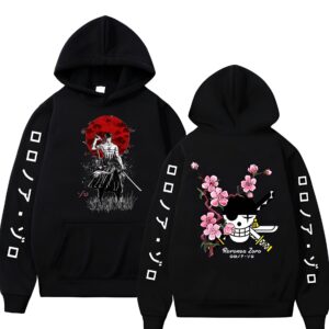 Sweat capuche Zoro avec lune rouge en polyester impression 3D One Piece