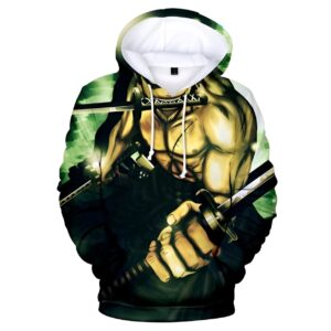 Sweat à capuche noir motif Tiger Slash Roronoa Zoro impression FLEX
