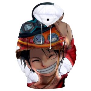 Sweat à capuche Luffy coiffé du chapeau d'Ace, design 3D One Piece