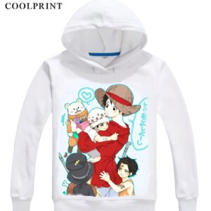 Sweat capuche polyester Luffy et Bebe Trafalgar Law en impression 3D One Piece