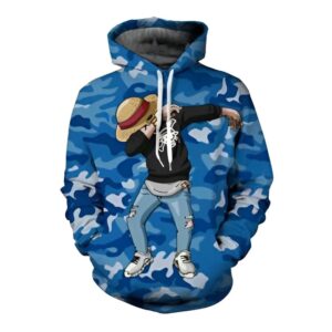 Sweat capuche Luffy dab camouflage bleu impression 3D One Piece