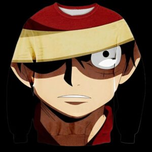 Sweat One Piece avec impression 3D du visage de Monkey D. Luffy et l'univers de l'aventure Mugiwara