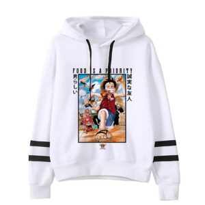 Sweat capuche Luffy courant slogan Food is Priority One Piece