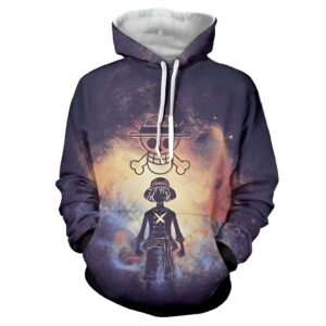 Sweat à capuche Luffy, design 3D Grand Line, coton organique