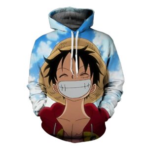 Sweat Luffy One Piece avec portrait du capitaine style manga, couleurs vives impression durable