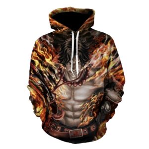 Sweat à capuche One Piece avec design inspiré Portgas Ace Flammes