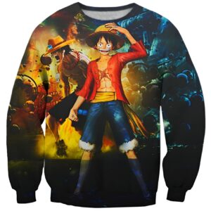 Sweat One Piece gris avec impression du duo Ace et Luffy, design digitale 3D