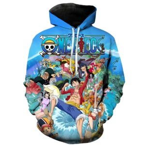 Sweat One Piece aventure Grand Line avec impression 3D design manga montrant l'univers d'exploration