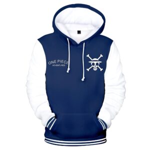 Sweat à capuche Jolly Roger bleu marine One Piece équipage Mugiwara