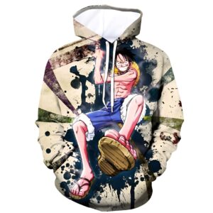 Sweat à capuche One Piece avec Luffy en position de combat