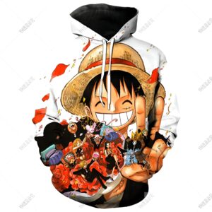 Sweat capuche enfant Luffy heureux polyester sourire One Piece