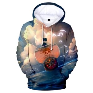 Sweat à capuche gris Thousand Sunny navire design One Piece impression FLEX