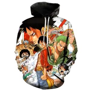 Sweat One Piece Wano avec impression digitale 3D Canvas montrant les combats de l'arc Wano Kuni