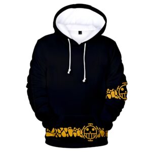 Sweat à capuche noir Trafalgar Law avec Jolly Roger Heart Pirates