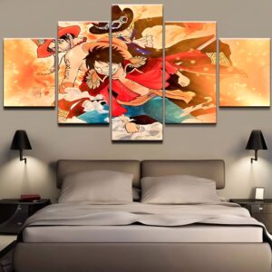 Tableau 5 pièces One Piece canvas représentant Ace, Sabo et Luffy, impression HD toile coton-lin
