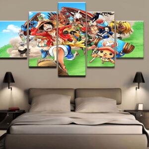 Tableau 5 panneaux équipage Luffy Mugiwara Pirates au Chapeau de Paille One Piece