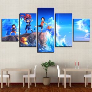 Tableau 5 panneaux Canvas Luffy Ace Sabo enfance fraternité