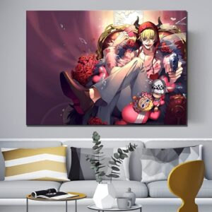 Tableau One Piece représentant Corazon et Doflamingo, deux personnages fraternels confrontés au destin