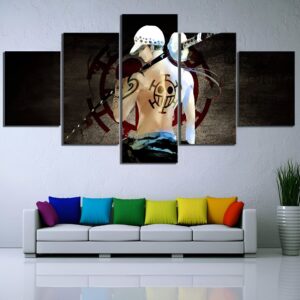 Tableau mural 5 panneaux du capitaine Law, chef des Heart Pirates de l'univers One Piece