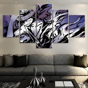 Tableau cinq panneaux avec Monkey D Luffy et ses rêves de devenir Roi des Pirates
