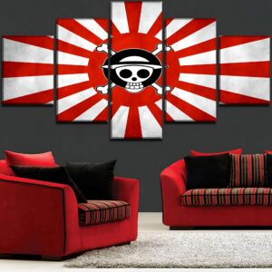 Tableau 5 panneaux drapeau pirate Chapeau de Paille One Piece
