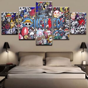 Tableau mural drapeaux symboles pirates One Piece équipages canvas