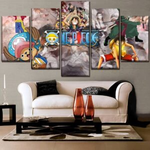 Tableau mural 5 panneaux One Piece avec motifs inspirés de l'univers Mugiwara