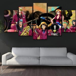 Tableau mural 5 pièces représentant l'Équipage du Chapeau de Paille de One Piece