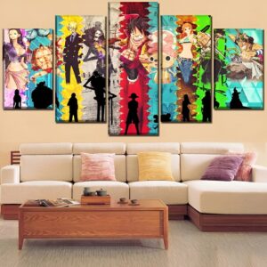 Tableau 5 pièces avec personnages manga One Piece style original