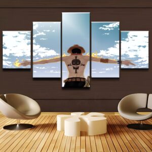Tableau mural 5 panneaux de Portgas D. Ace en toile Canvas, commandant de la division Whitebeard Pirates de l'univers One Piece