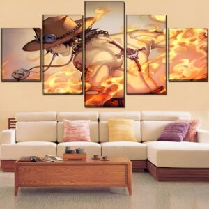 Tableau 5 panneaux Portgas D Ace composition canvas flamboyante
