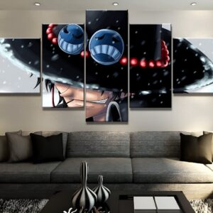 Tableau One Piece 5 panneaux montrant Ace et Luffy célébrant leur lien fraternelle, impression canvas sur toile coton lin