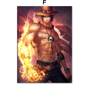 Tableau One Piece du Poing Ardent d'Ace, représentation artistique cinq panneaux en toile haute définition
