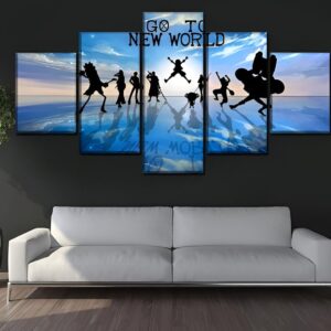 Tableau mural cinq panneaux équipage Chapeau de Paille Nouveau Monde One Piece
