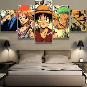 Tableau affiche Wanted Luffy cinq panneaux canvas One Piece Mugiwara