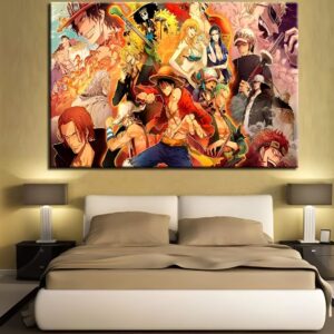 Tableau mural 5 pièces One Piece représentant l'univers pirate avec l'équipage au Chapeau de Paille