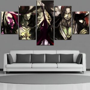 Tableau 5 panneaux représentant Shanks le Roux et Dracule Mihawk en affrontement épique de One Piece