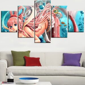 Tableau 5 panneaux mettant en scène Shirahoshi la princesse sirène de One Piece