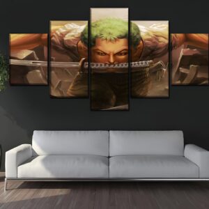 Tableau 5 panneaux Roronoa Zoro trois sabres composition canvas